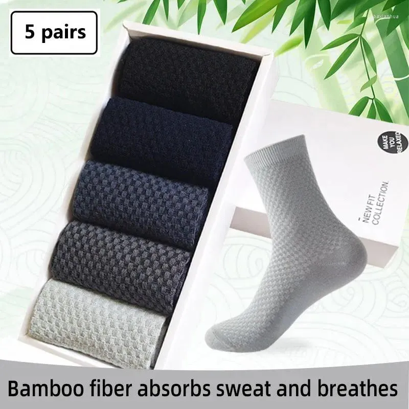 Chaussettes masculines 5 paires de bambou fibre à milieu médian saisonnier de l'entreprise occasionnelle polyvalente couleur haute élasticité