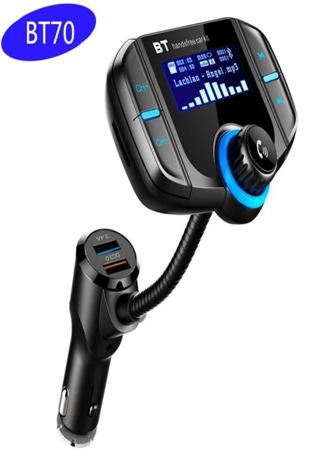 BT70 Zestaw samochodowy FM Modulator nadajnika QC 30 Szybka ładowarka Bluetooth Hands Cars Radio Mp3 Player Dual USB z kartą Aux TF SLO5661839