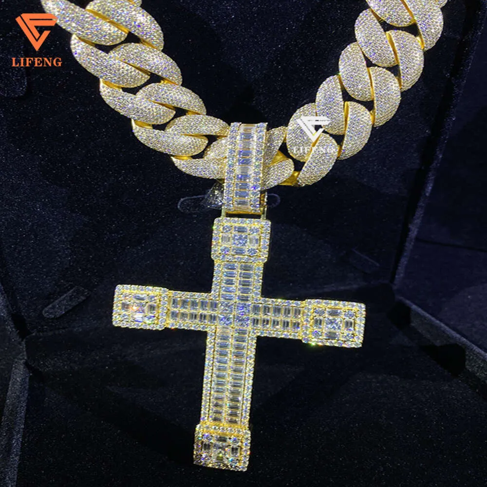 Colliers de bijoux de mode Hip Hop Pass le diamant Tester personnalisé 25 mm 7row S925 Silver VVS Moisanite Miami Cuban Link Chain