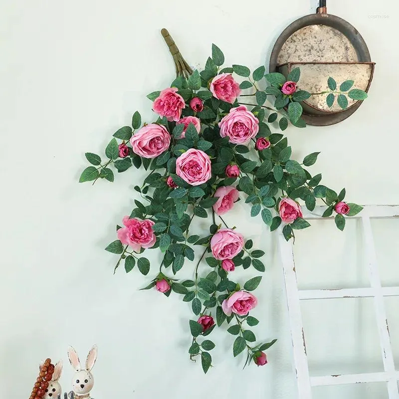 Simulazione di fiori decorativi Simulazione di miele rose pareti appesa seta finta pianta verde decorazione da giardino artificiale arancione rosa decorazione