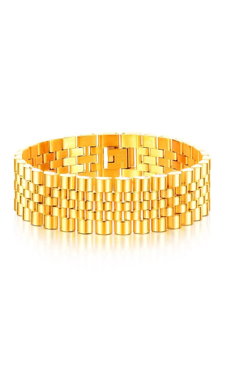 Pulseiras pulseiras para homens jóias lascas douradas preto relógio Cadeia de aço inoxidável quadril pop banglles banglles de parto de nascimento de aniversários Presente4826124