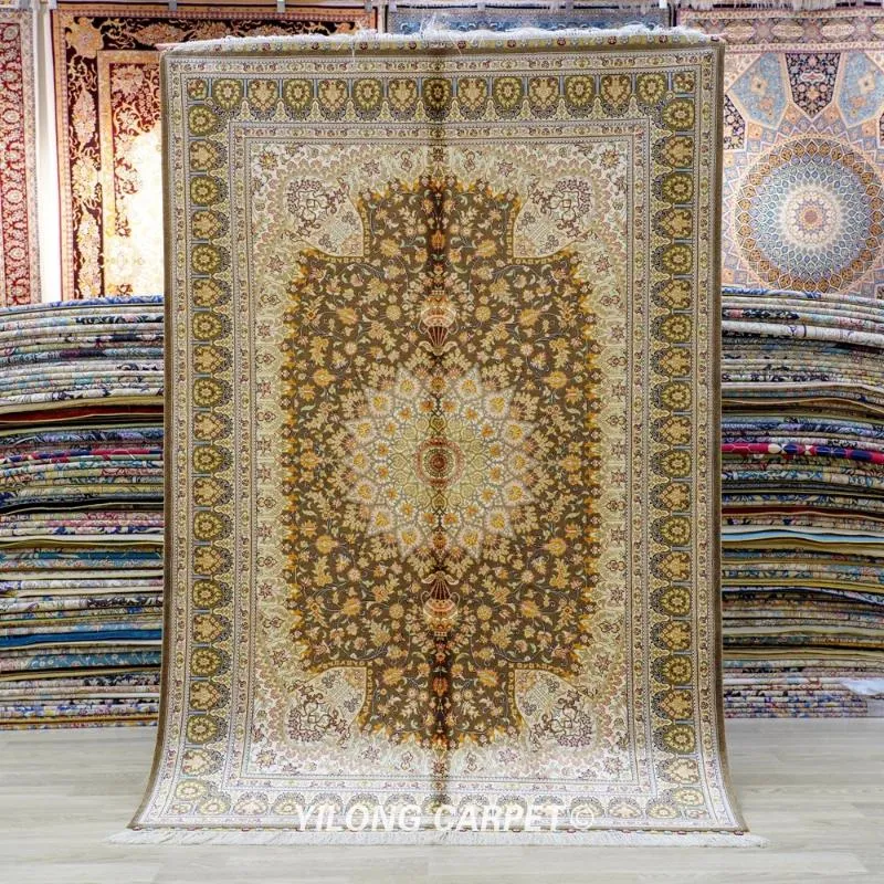 Carpets yilong 4'x6 'Tamate Tabriz Tabriz Tabriz Brown Vantage Vantage Antique Oriental tapis (TJ479A)