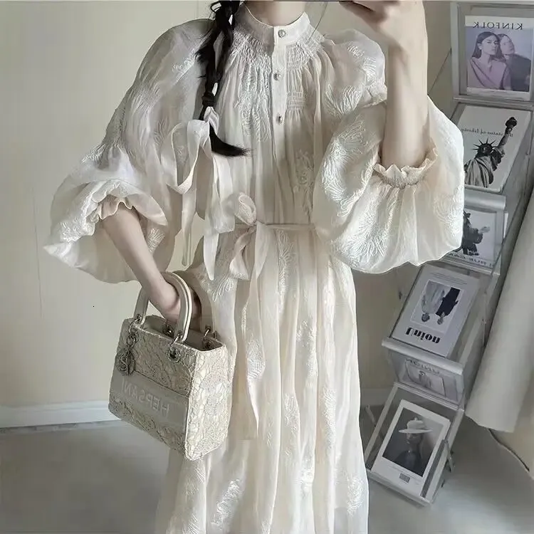 Womens Korean Floral Embroidered Lantern Sleeve Long... From Zara05, $18.37  In Bulk | DHgate.Com