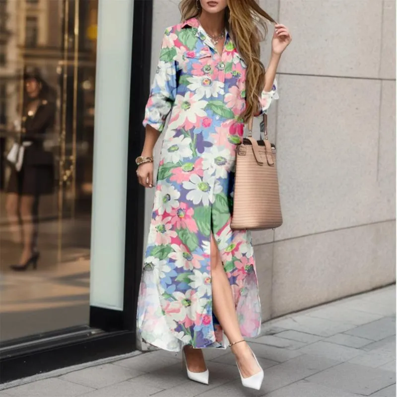 chinese dress ladies WNEEDU Women's 3/4 Sleeve Casual Loose Long Maxi Dresses with Pocket,Royal  Blue,S at Amazon Women's Clothing store