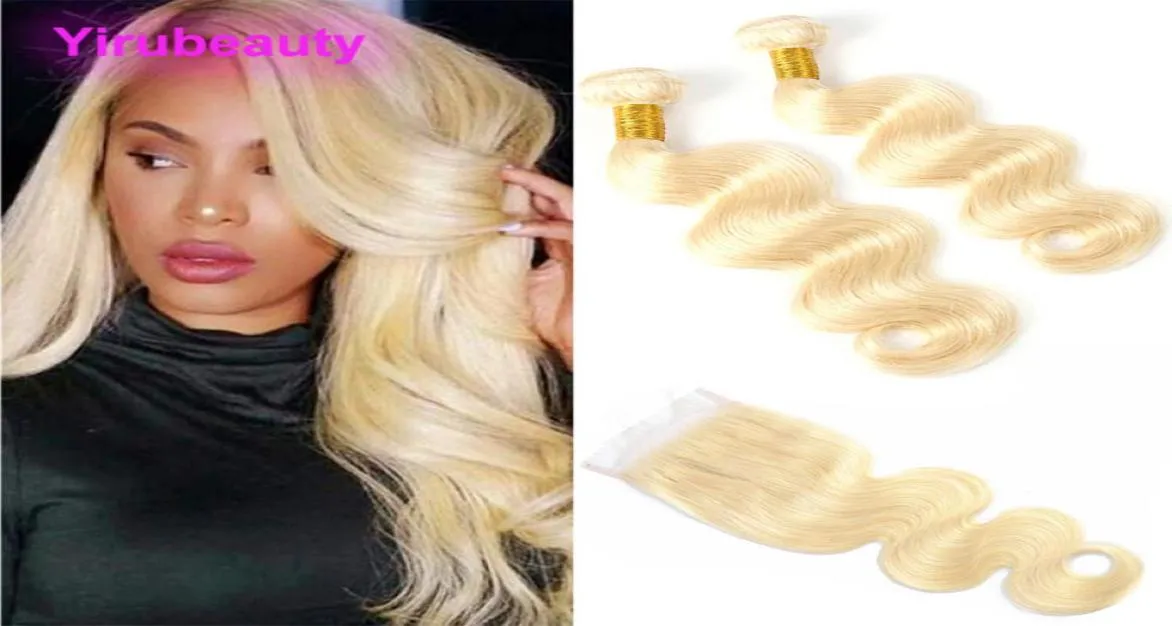 Cabelos humanos peruanos 2 feixes com fechamento de renda 4x4 com cabelos para bebê yirubeauty 613 Produtos de cabelo de onda corporal loira com renda Closur9522522