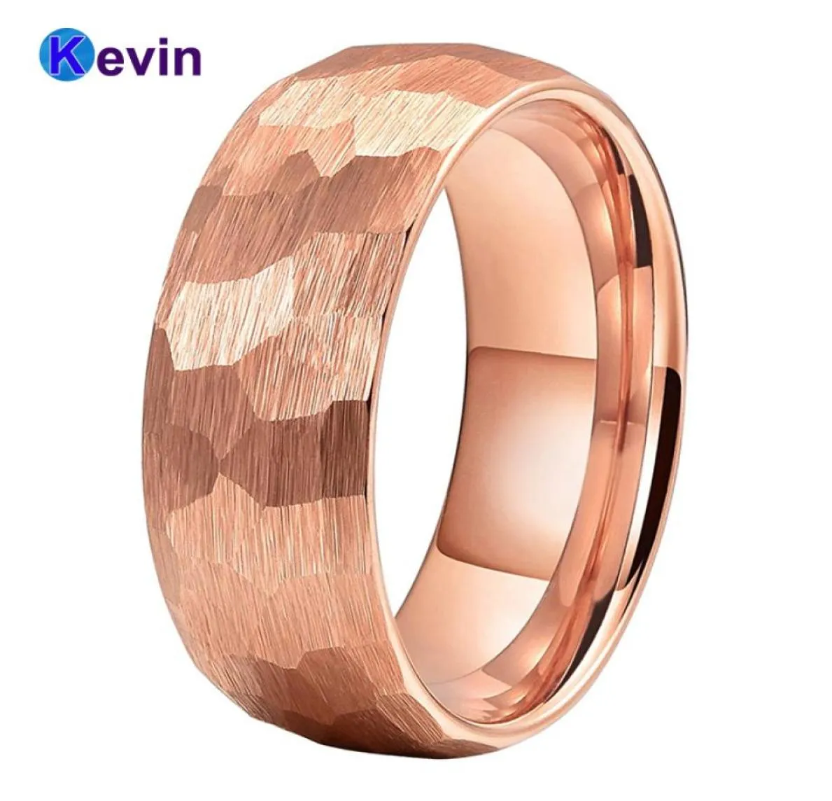 Rose Gold Hammer Ring Tungsten Carbide Wedding Band för män Kvinnor Mångfacetterad Hammered Borsted Finish 6mm 8mm Comfort Fit3111875