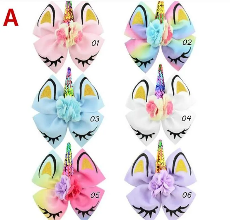 Baby Girl Hair Bows Barrettes Rainbow Mermaid Unicorn Design Girl Clippers Девочки для волос зажимы Siwa аксессуары для волос Y2913508494