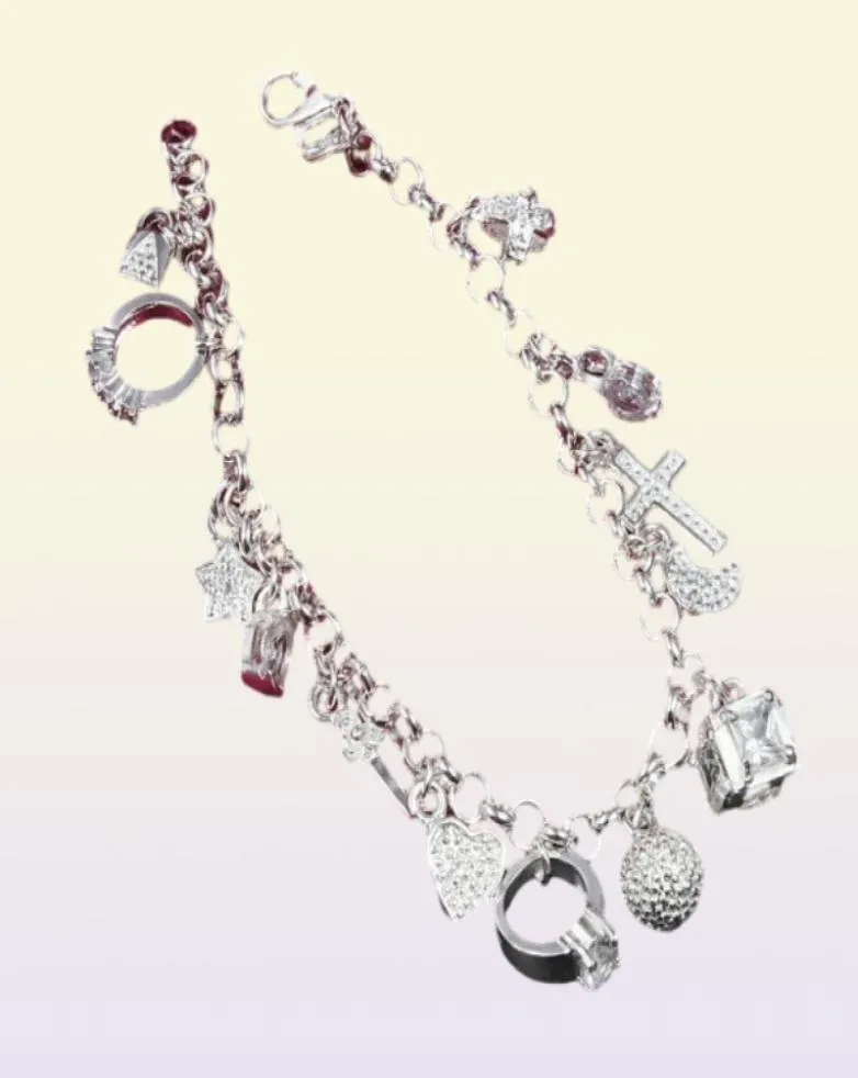 Brand Yhamni Design exclusivo 925 Pulseira de jóias de moda prata Bracelete de jóias 13 pingentes pulseiras de pulseiras para mulheres H1446871533