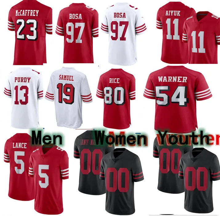 Joe Montana Jerry Rice Brock Purdy Christian McCaffrey George Kittle Brandon Aiyuk Nick Bosa Fred Warner Deebo Samuel SR Patrick Willis Deebo Samuel Fußball Trikot