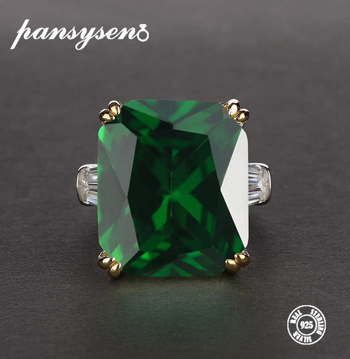 PANSYSEN 7 Farben Grüne Emerald Ringe für Frauen grün rosa rot lila Edelstein S925 Silberschmuck Verlobungsring Größe 512 LY191848426