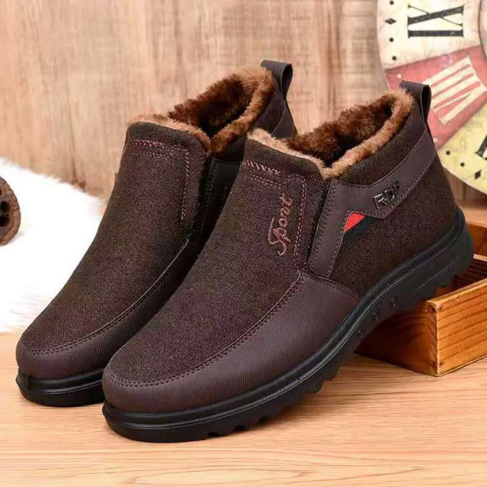 Oude Beijing Doekschoenen Heren Katoen Casual Warmte Zachte zool Low Top One Step Winter Middle en Eldery