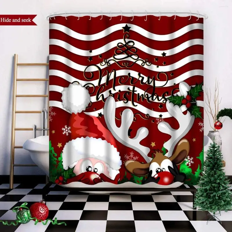 Duschvorhänge Frohe Weihnachten Vorhang Roter Rentier Santa Claus Custom Fashion Hide and Search