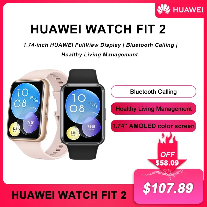 Смотрите новую глобальную версию оригинал Huawei Watch Fit 2 SmartWatch 1.74Inch Amoled Bluetooth Calling Healthy Living Management Fit2