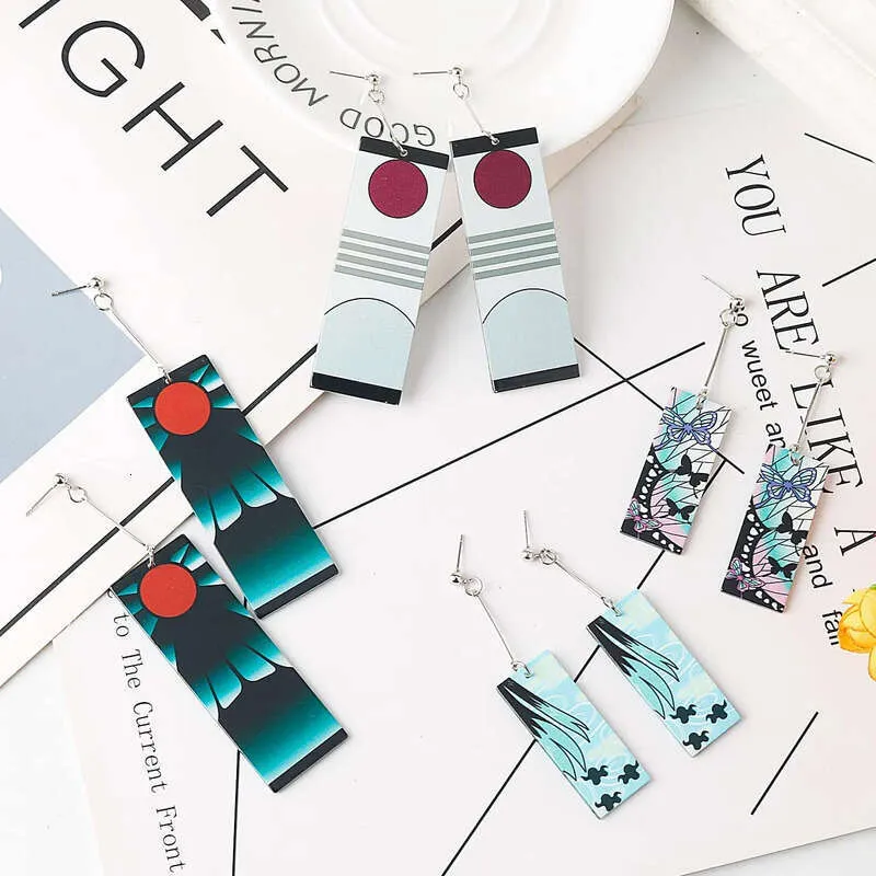 Boucles D'oreilles Tanjiro & Hanafuda En Acrylique - Cosplay Demon Slayer, Breath Of The Sun - 2 Paires - Pour Filles Et Femmes - 2