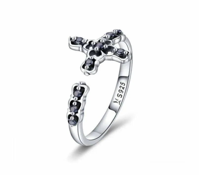 Unique European Women 925 Sterling Silver Black CZ Open Finger Ring for Girls GIFTS53537672629690