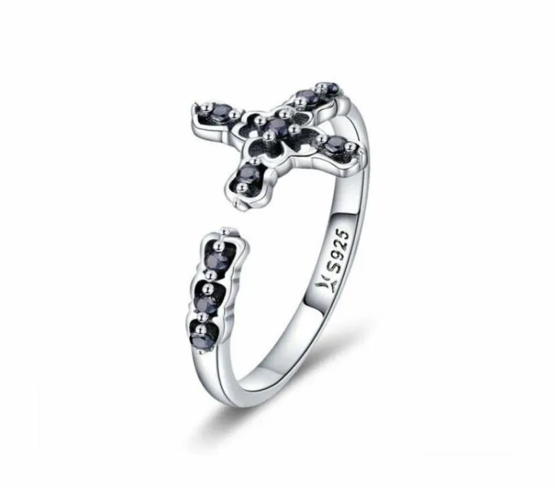 Mulheres européias únicas 925 STERLING PRATA BLACK CZ ANEL OPEN DIDERNO PARA MENINAS PRESENTES 53537672629690