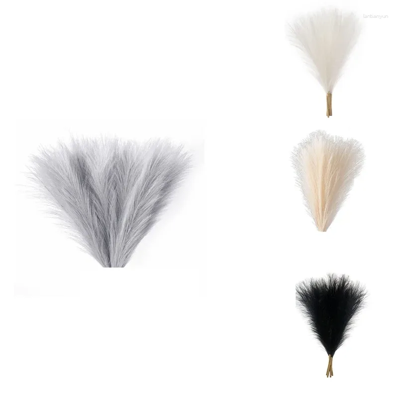 Kwiaty dekoracyjne 5piece Faux Pampas Grass 18 -cal/45 cm Sztuczny 5 łodygi pompatyczne układy kwiatowe do domu Boho (szary)