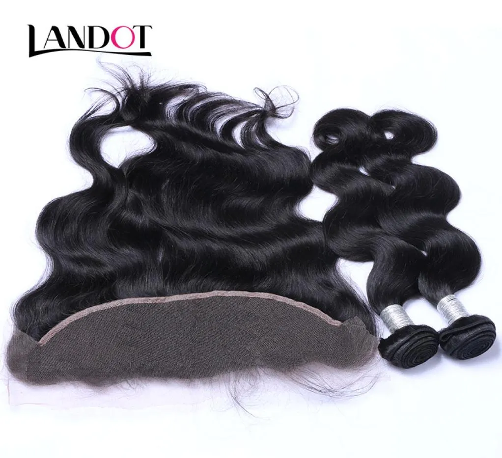 Tecidas de cabelo virgem brasileiro 3 pacotes com encerramento frontal de renda onda corporal onda peruana indiana da malaia Cabodiana Cabelo Humano Ear para E4222732