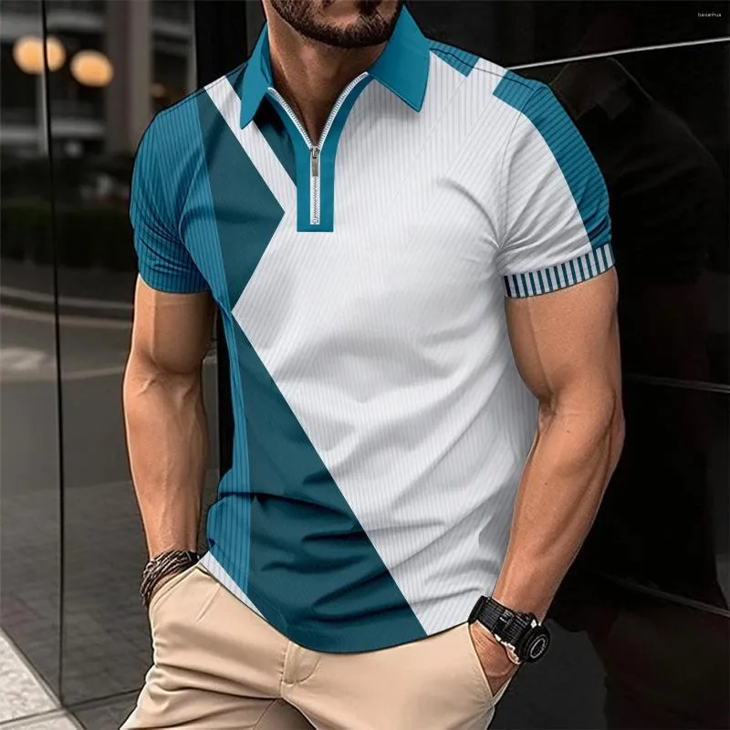 Men's Casual Shirts Colorblock Shirt Button Lapel Lightweight Blouse Short-Sleeved Pullover Summer Blouses For Male Outdoor Sport Wear