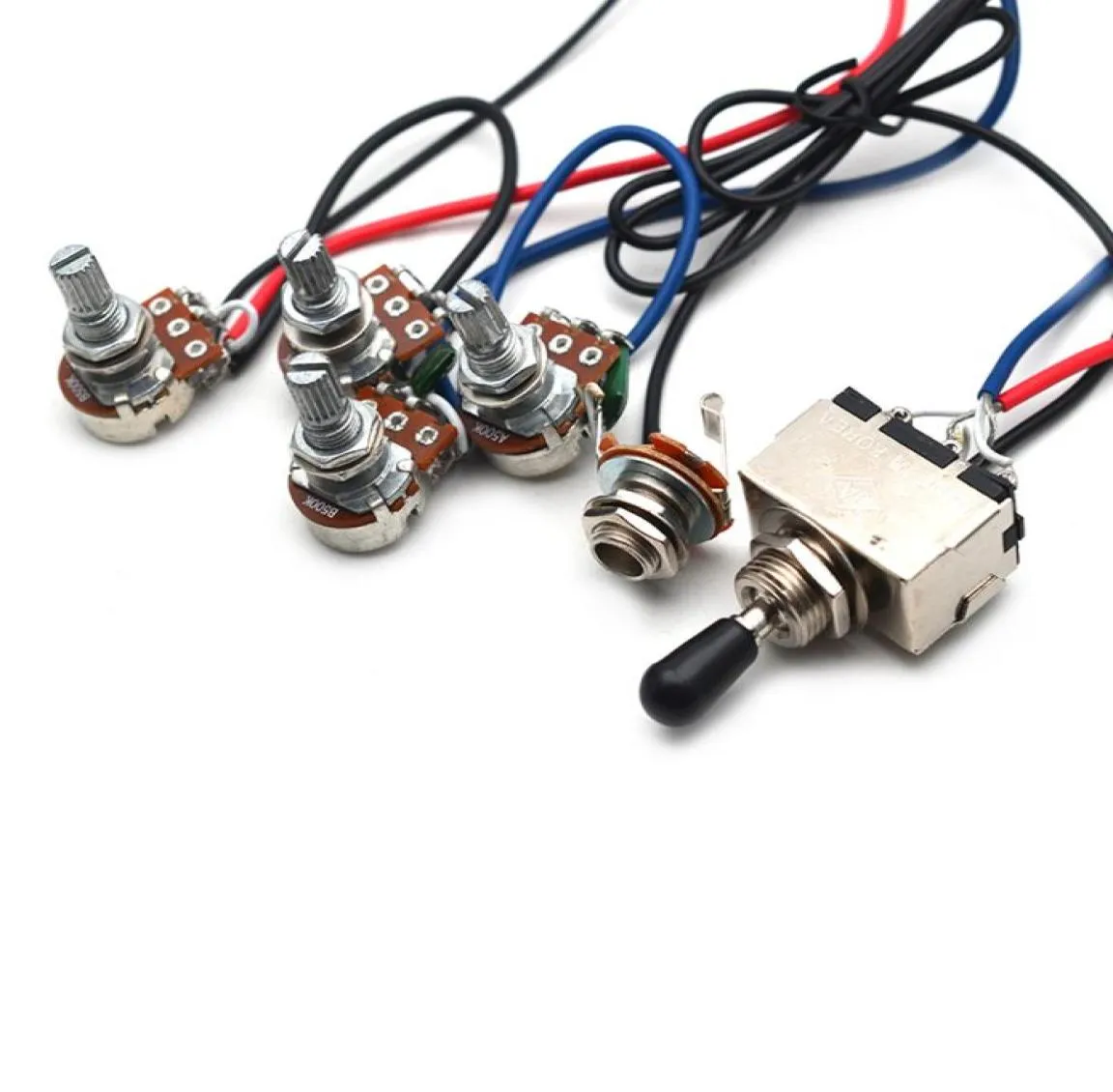 1 Defina a fiação da fiação pré -conectada 2V2T 3 Way Switch Jack 500K Pots para Gibson Substituigem Guitar1685624