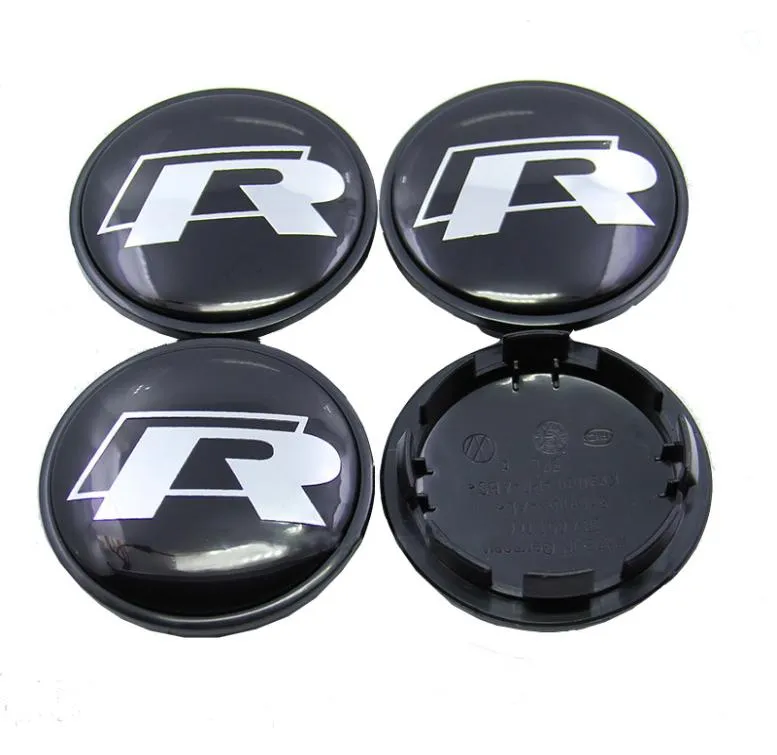 4pcslot 65 mm VW R Lineta del mozzo ruota Cap Cover Emblema Distintivo per auto per VW Golf Toran Tiguan Maguan Passat CC Styling per auto Scirocco2328822