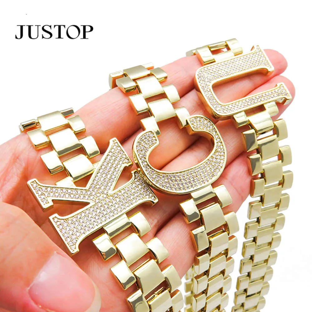 Ice Hip Hop Gold Plated Diamond Letter King Pendant Cuban Link Chain Jewelries Necklace For Men