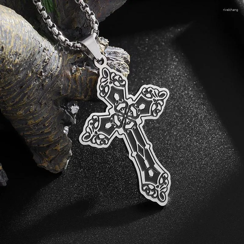 Colliers pendants Collier croix orthodoxe en acier inoxydable exquis