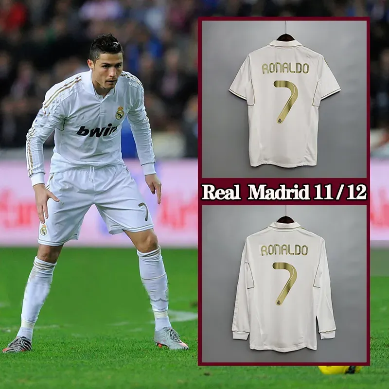 1112 Real Madrid rétro long long Jersey Jersey Home Away Team Uniforms Champions League Version Ronaldo Kaka Lalonso Home and