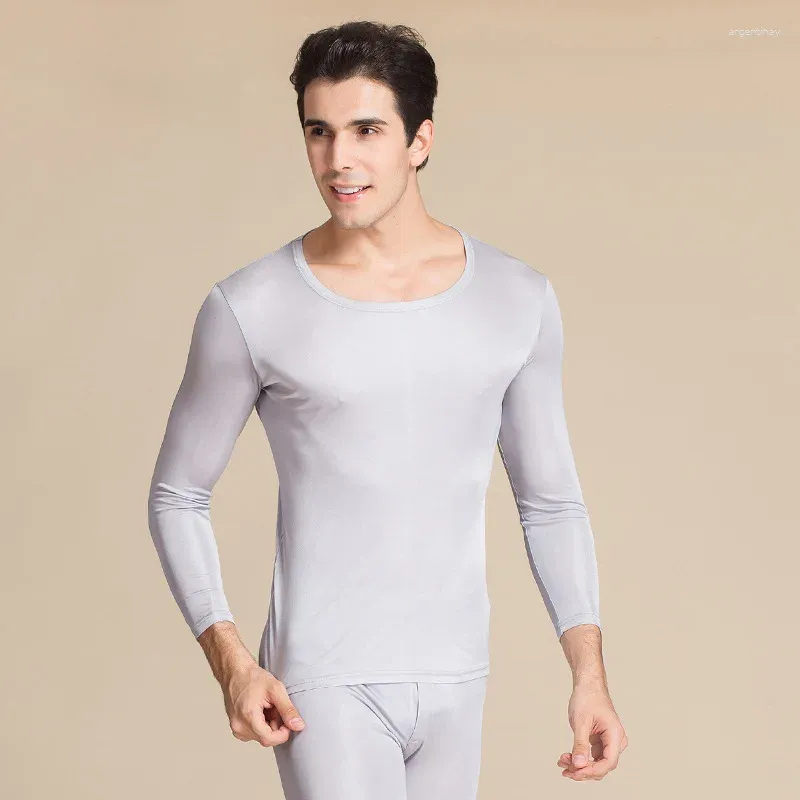 Sous-vêtements thermiques masculins Couleur unie réelle en soie double tricot rond couche à chaud