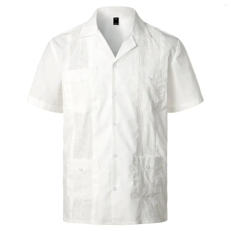 Camicie casual da uomo solido guayabera per uomini ricami retrò camicia cubana da colletto cubano manica corta abbottonatura in stile spiaggia