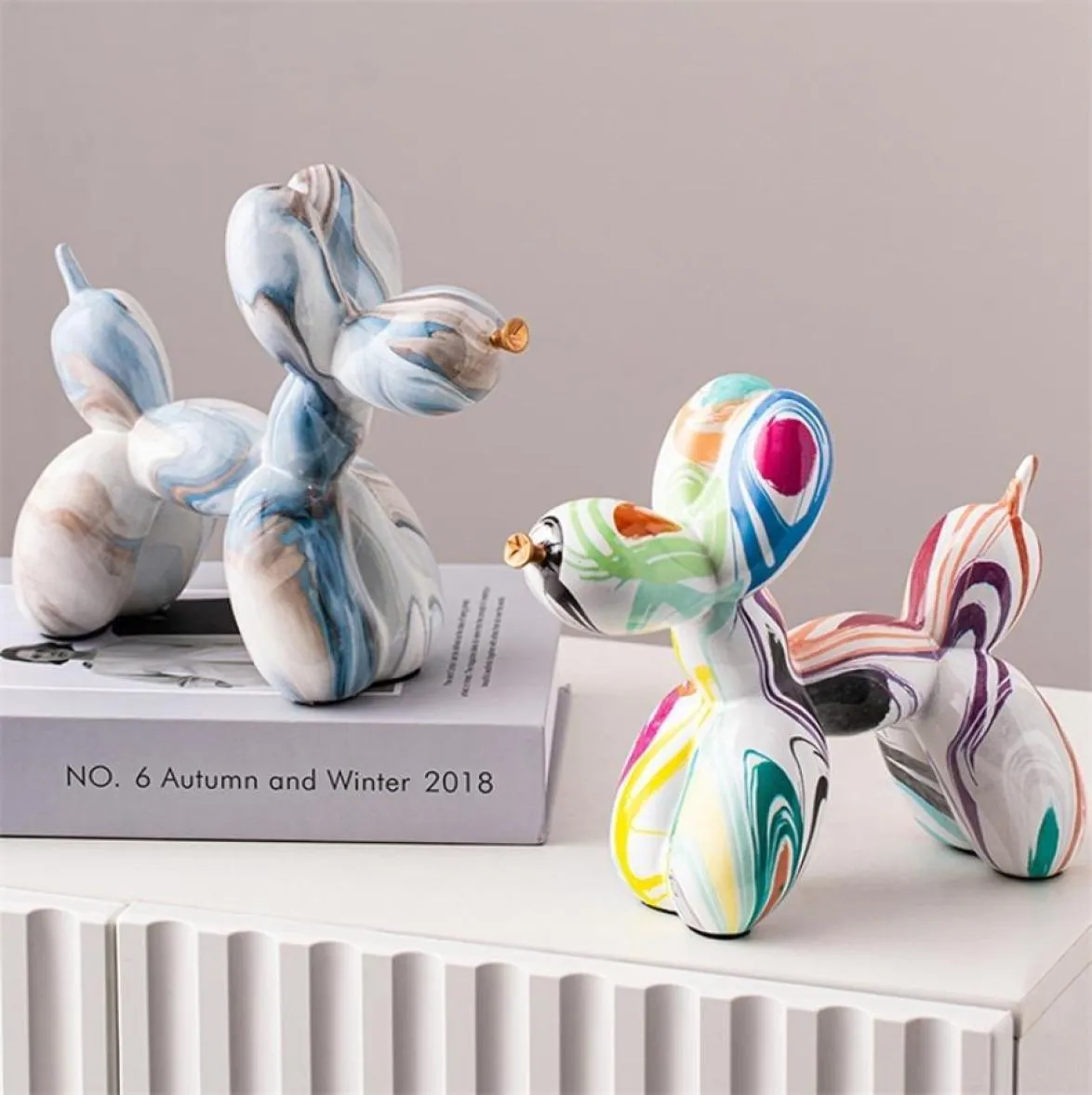 Nordic Resin Animal Sculpture Balloon Dog Statue Home Decoration Accessories Kawaii Room Office Standing Figurine 2208161992859