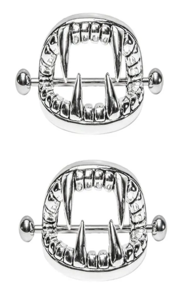 Whole Silver Plated Punk Gothic Stainless Steel Vampire Teeth Nipple Ring Women Body Piercing Jewelry Accessory3937055