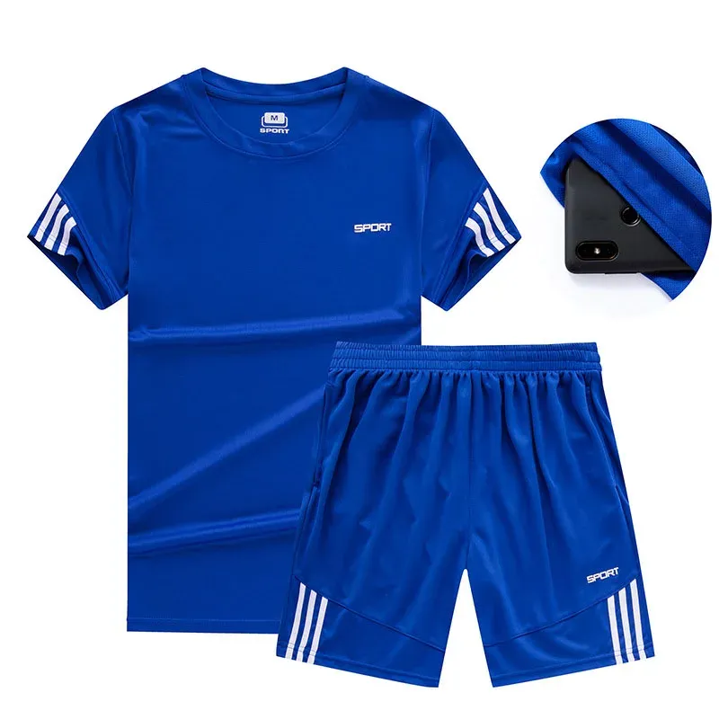 Set Set Men's Letter Tshirt Sports Suit Gym Fitness Quick Dry Casual Running Summer Short Sleeve Shorts 2 -stycken Set