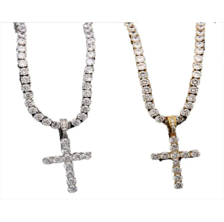 Iced out zirkoon hanger met 4 mm tennisketen ketting mannen vrouwen hiphop sieraden goud zilver cz set3249111