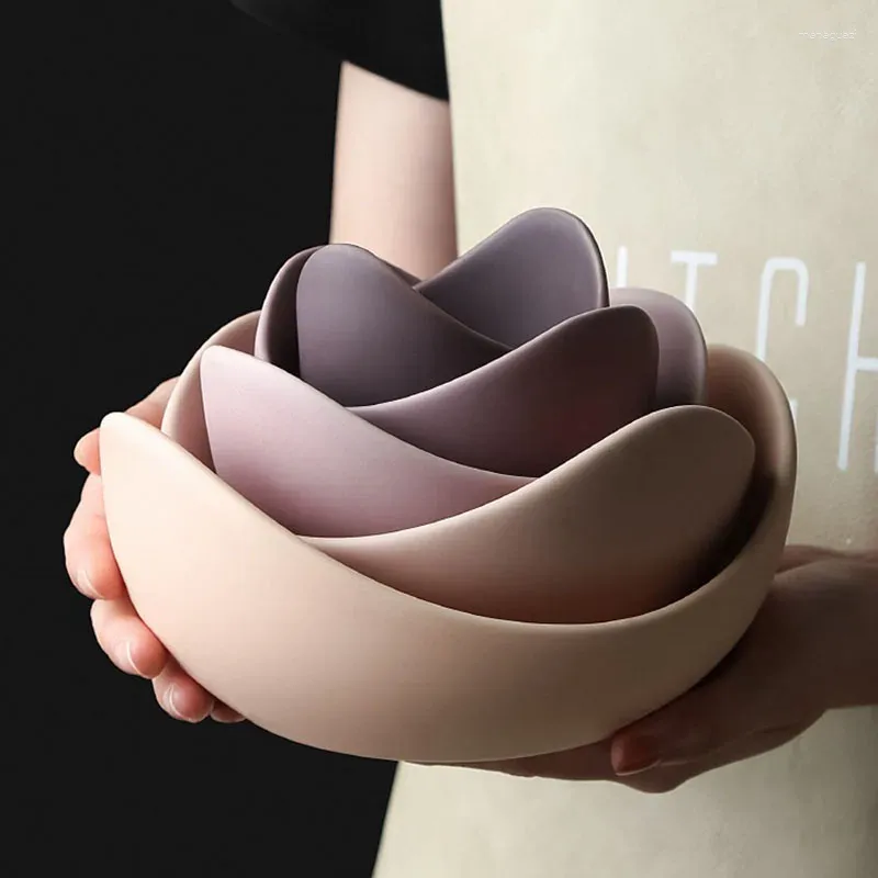 Decorative Figurines Lotus Ceramic Bowl Dishes Plates Sets Decor Creative Fruit Salad Plate Dinner Organizer Flower Shape Container Storage