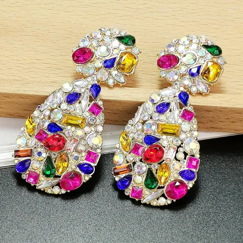 Dingle örhängen multicolor strass kvinnor geometriska dropptillbehör Fashion Party Jewelry Bijoux Pendientes