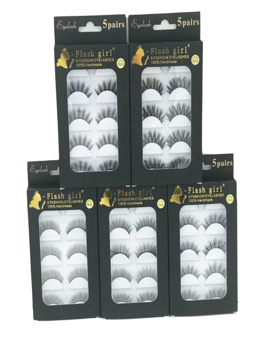 Flash Girl Brand F810 F820 F830 F840 F850 Заводские целые 5 модели 5PAIS Eye Lashes Natural 5 пары 3D Ограники норки с 7508351