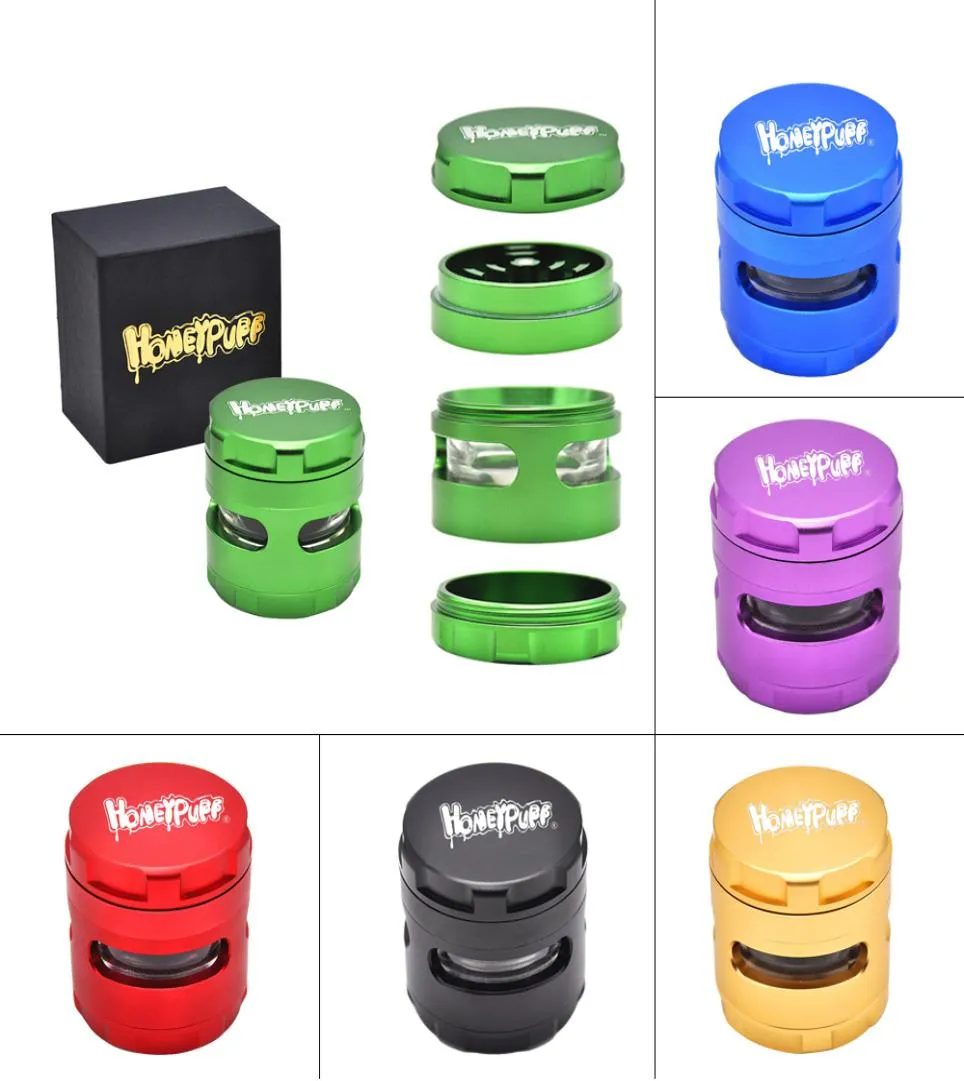 Window Style Aluminum Smoking Grinders Large 25 Inch 4 Piece Herb Grinder with Pollen Catcher Metal Tobacco Herb Grinder Smo5884343