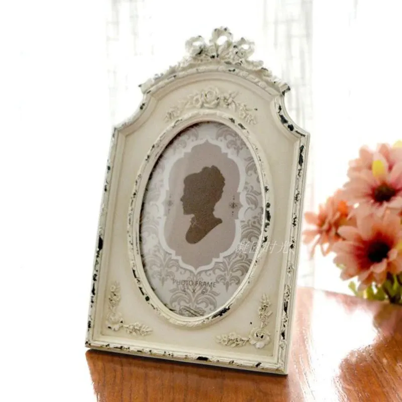 Frame European Style Retro White Carved 6 Inch Photo Frame Up French Light Luxury Creative Harts Wall Bow