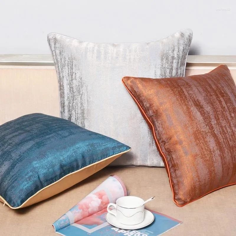 Kudde Jacquard randig täckning lyxig högkvalitativ dekorativ för soffa vardagsrumskuddbott sovrumsdekor 60x60 cm