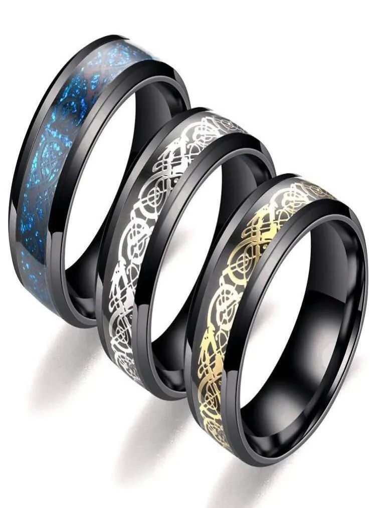 6 Colors stainless steel silver gold dragon ring dragon pattern ring wedding band rings for women men lovers wedding ring drop shi4955605
