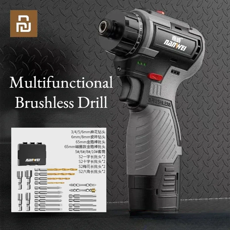 Accessoires YouPin Nanwei Professional Cordless Electric Drill 16.8V Multifinection Conducteur à main Electric Tournevis Drift Power Tools