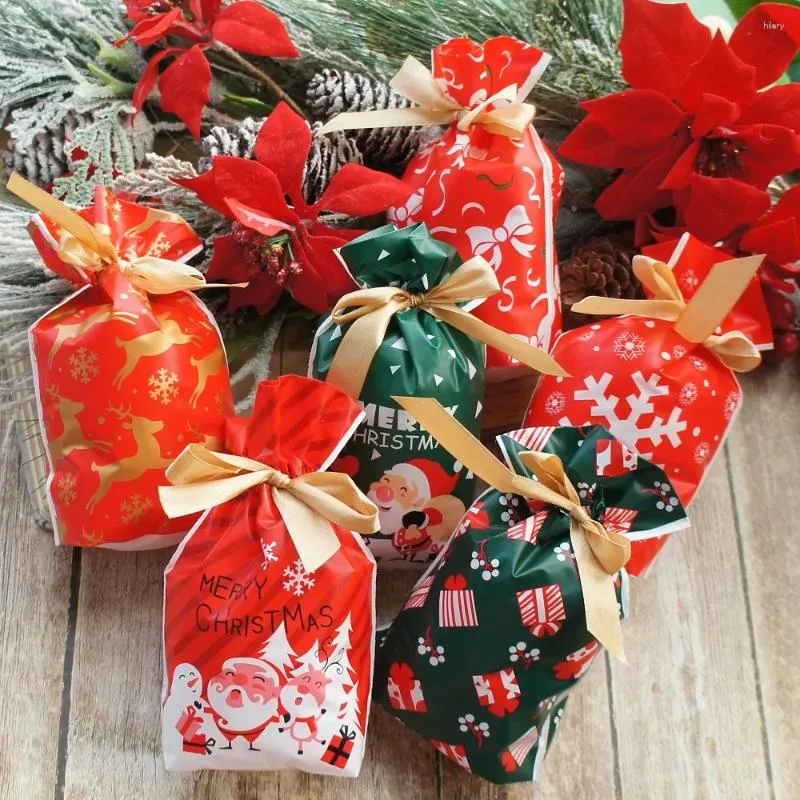 Opakowanie prezentów 17 12 cm 20pcs Boże Narodzenie zielony czerwony łuk Santa Elk Design Party Party Posięte pakiety z wstążką