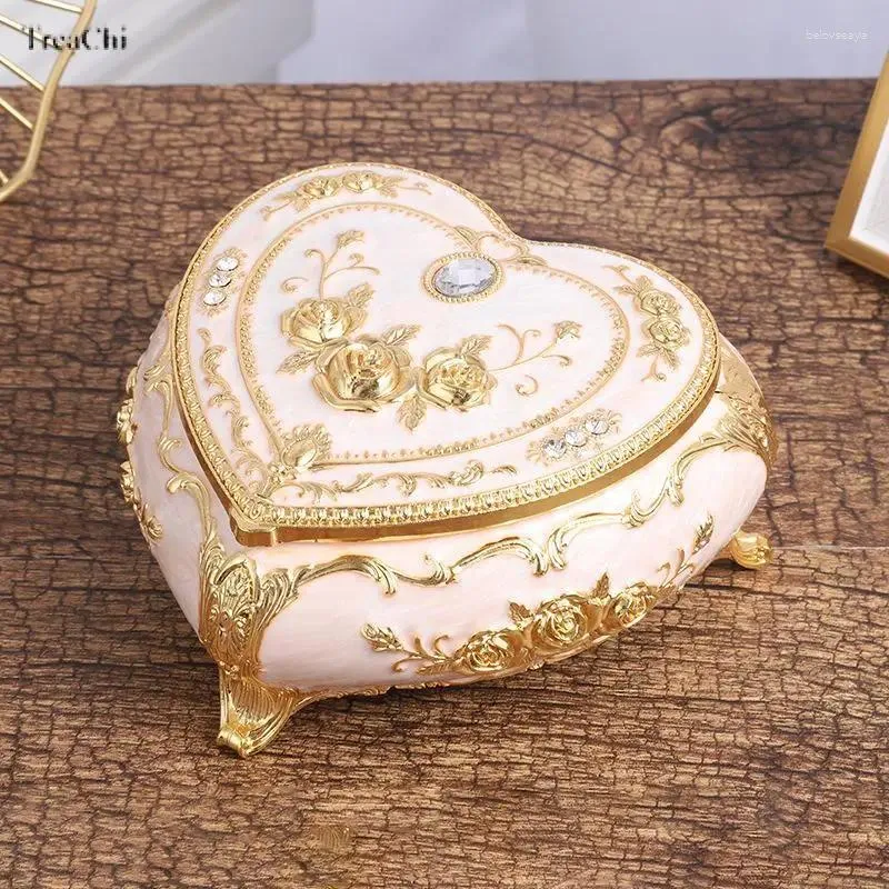 Jewelry Pouches Luxury Heart Shape Trinket Box With Mirrored Metal Treasure Chest Storage Keepsake Gift For Birthday Mother's Day