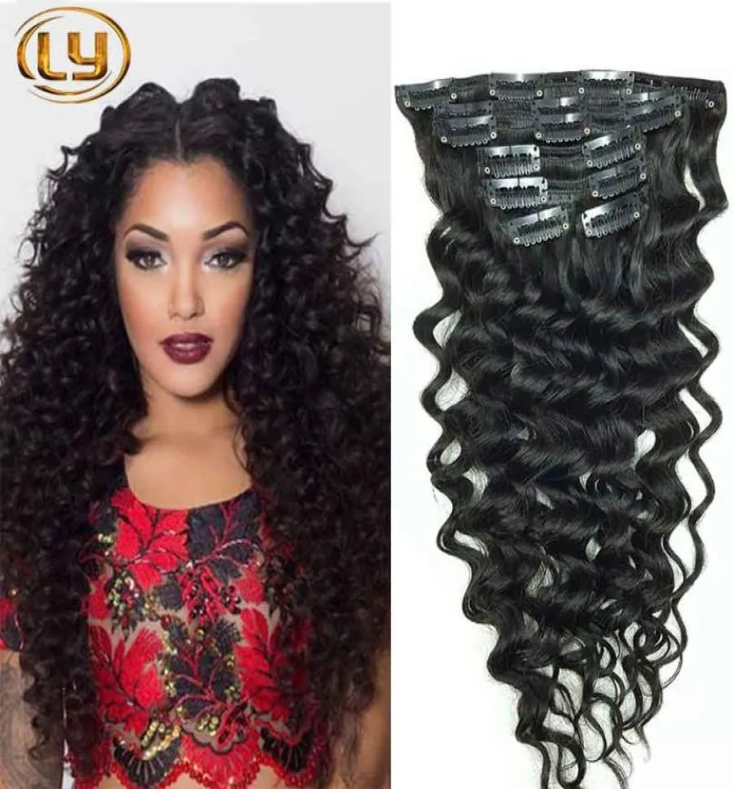 Clipe em extensões de cabelo humano Extensões de cabelo humano cacheadas profundas clipes Ins 7pcSset 10pcSset Para clipe de cabeça inteira em Hair6991565