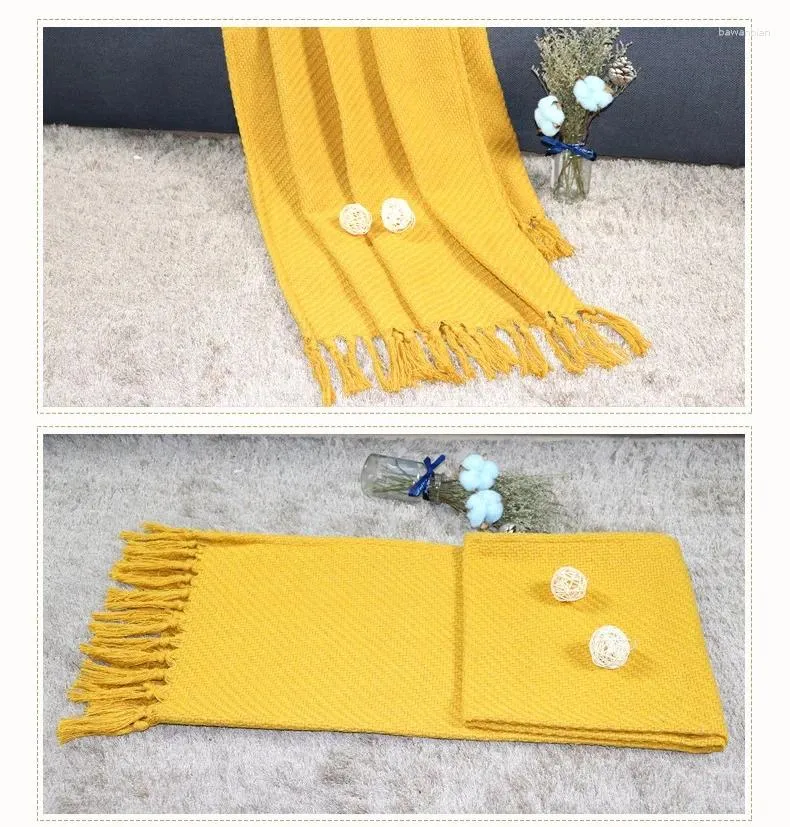 Blankets Drop 70 180cm/70 210cm Yellow Knitted Thread Blanket For Beds Travel Sofa Throw Air Conditioned