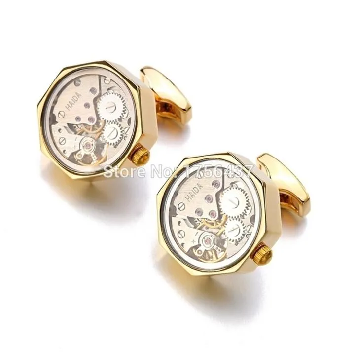 Promotion Immovable Watch Movement Cufflinks Stainless Steel Steampunk Gear Watch Mechanism Cuff links for Mens Relojes gemelos 203902359