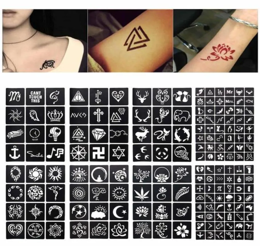 1 foglio 4812 mappe glitter tatuaggi stampini geometria di geometria disegno di aerografo donne bambini piccoli tatuaggi di henné 2420977668472