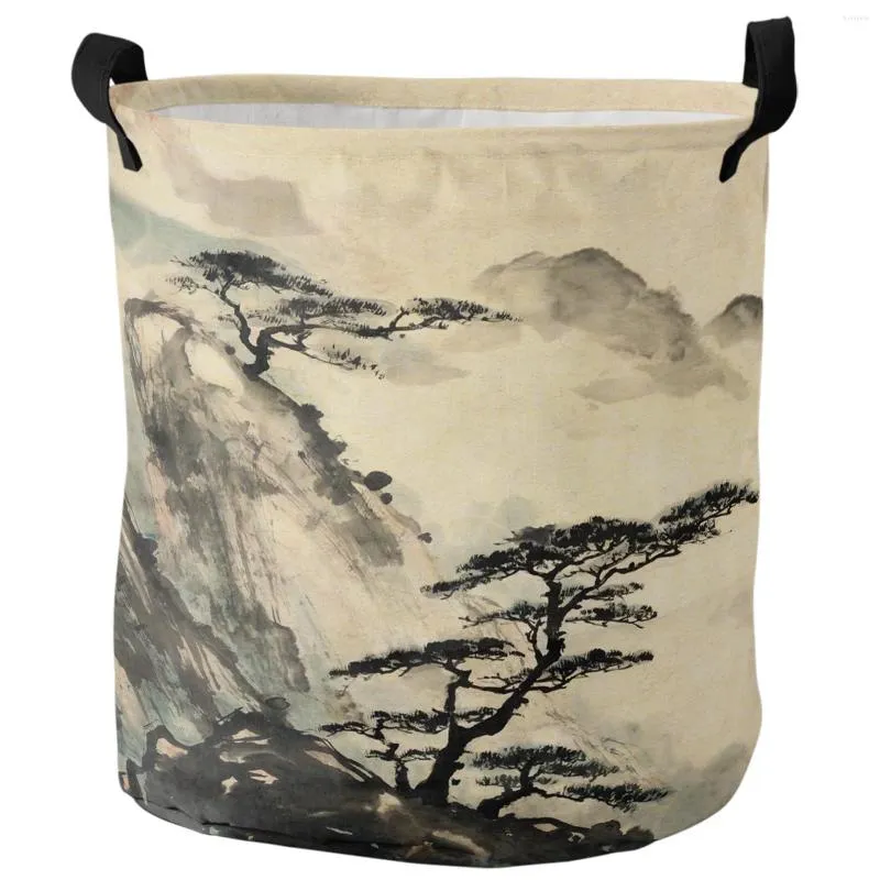 Laundry Bags Landscape Ink Painting Chinese Style Dirty Basket Foldable Home Organizer Clothing Kids Toy Storage