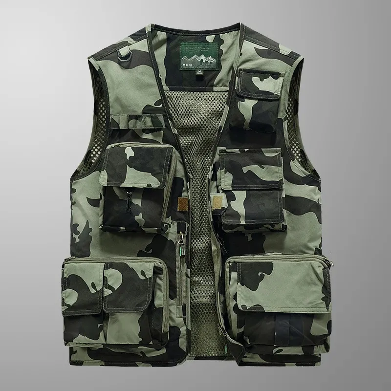 Summer Men Tactical Randonnée de pêche gilet Multi-Pocket Pographher Waistcoat Outdoor loisir mâle veste de cargaison mince Veste S-5XL 240408